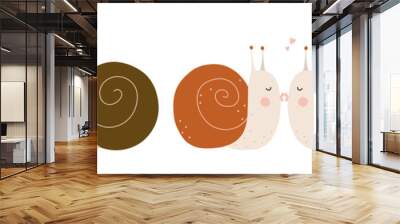 cute snail for modern kids design. minimalist style, ideal for printing on fabric, posters or postcards Wall mural