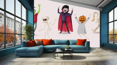 halloween set. dancing. zombie, ghost, skeleton, vampire, pumpkin, monsters, vector Wall mural