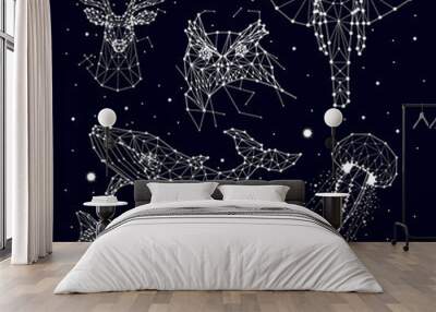 set of constellation , elephant, owl, deer, whales , jellyfish , fox , star , vector graphics Wall mural