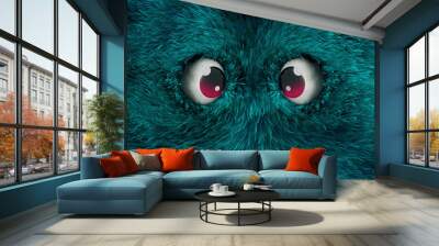 blue monster with hairy face Wall mural