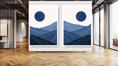 Abstract Contemporary mid century modern landscape boho poster template. Aesthetic Modern Art Minimal mountain compositions for postcard, cover, wallpaper, wall art, home decor. Wall mural