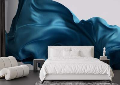 fabric blue material 3d illustration, flying cloth abstract design element, satin scarf movement in the air. Wall mural