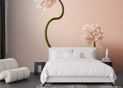 Luxury background for branding and product presentation. Beige color podium and pastel fabric flowers. 3d rendering illustration. Wall mural