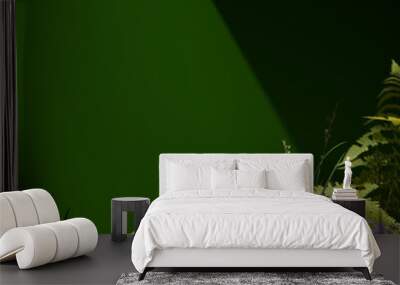 Organic product object display green background. Stone among the grass for product display, 3d rendering. Wall mural