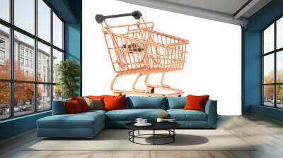 Empty copper supermarket shopping cart side view isolated. Realistic supermarket basket, retail pushcart vector illustration stock illustration Wall mural