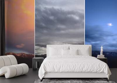 Colorful Triptychon Mountain - Morning, Daytime, Night Wall mural