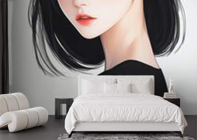 A charming young lady with a sleek bob, exuding elegance and cuteness, captured in a vibrant cartoon style. Wall mural