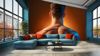 A striking dark silhouette of a young man from the back, evoking mystery and contemplation in a minimalist style. Wall mural