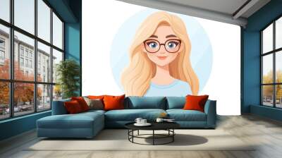 Bold and bright, this D illustration features a blonde character with glasses, set against a clean white backdrop. Wall mural