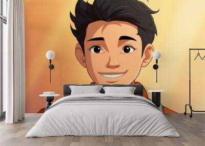 Close up cartoon portrait of smiling Asian teenage boy with a beautiful face. Wall mural