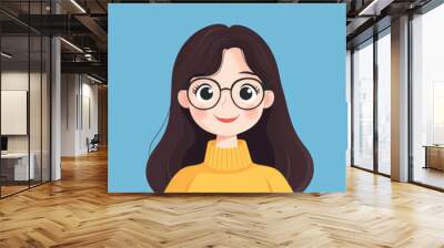 Create a cheerful character with a solid color background, focusing on a smiling expression in a x pixel format. Wall mural