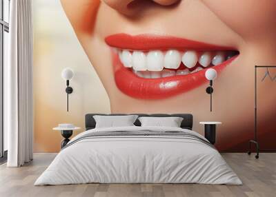 Detailed highres texture of a radiant womans joyful smile in a captivating background, conveying the concept of happiness. Wall mural