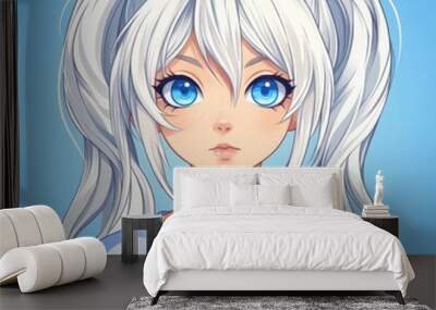 Dive into the world of vibrant kawaii art with this adorable anime girl portrait and fullbody character sheet. Wall mural