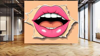 Dive into vibrant retro lips This trendy collage blends halftone styles with torn paper for a unique vintage vibe. Wall mural