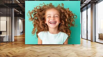 Enjoy a vibrant sketch of a yearold with happy spiral permed hair, joyfully doodled against a lively green background. Wall mural