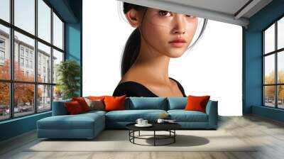 Stunning 3D digital avatar portrait of an Asian woman against a white background. Wall mural