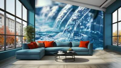 A close-up of a water pipe filling a swimming pool, highlighting pool maintenance.





 Wall mural