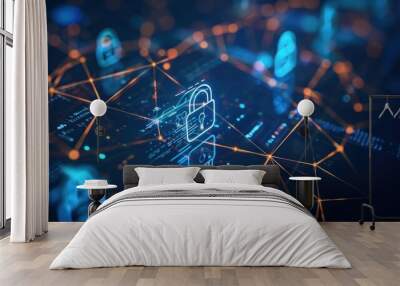 A robust security system network, depicted in digital illustration Wall mural