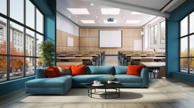 A well-organized, empty university classroom awaits the return of students and teachers Wall mural