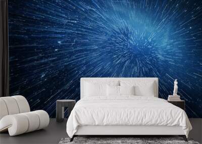 Abstract blue night sky with star trails forming a circular pattern. Wall mural