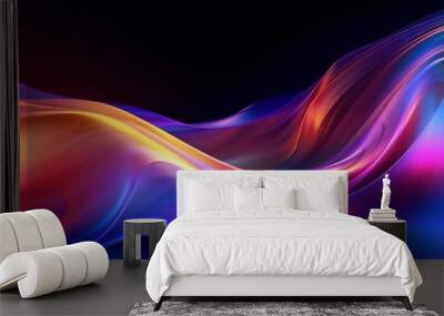 Abstract fluid 3d render holographic iridescent neon curved wave in motion dark background. Gradient design element for banners, backgrounds, wallpapers and covers. generative ai Wall mural