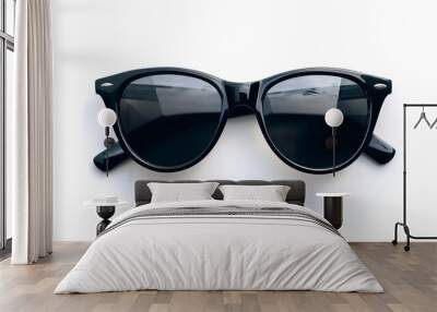 Cool sunglasses featuring a black plastic frame, isolated on a white background, perfect for a stylish Wall mural