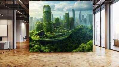 Green building concept with renewable energy systems in graphic form.
 Wall mural