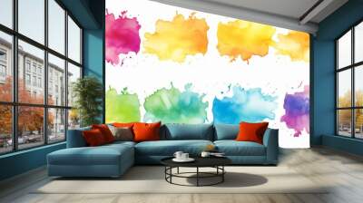 Rainbow colors watercolor paint stains vector backgrounds set Wall mural