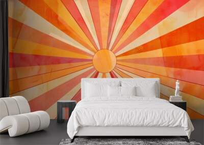 Retro inspired sunburst pattern in warm tones Wall mural