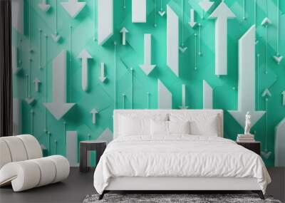 Success concept with white arrows and symbols on a green background.

 Wall mural