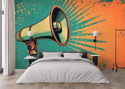 Trendy retro collage with megaphone Wall mural