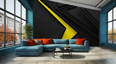 black yellow dark abstract graphic shape background 3d illustration origami paper pattern. Wall mural