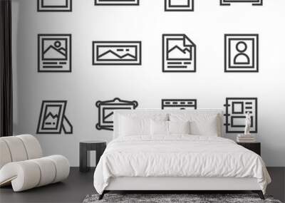 picture frame image line icon set vector Wall mural