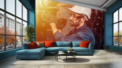 engineer working in industrial company with mechanical .engineer with hard hat working in industrial factory Wall mural