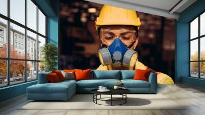 Engineers man wear protective masks to work in the factory. Wall mural