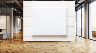 Blank canvas frame mockup rectangular size on white wood wall for arts painting and photo hanging interior decoration Wall mural