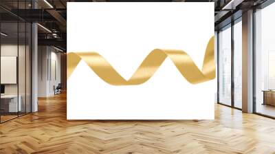 Gold ribbon satin bow curly scroll png isolated on transparent background for Christmas, birthday and wedding card confetti design decoration Wall mural