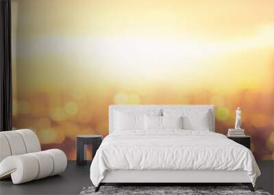 Summer sun blur golden hour hot sunset sky with city rooftop view background cityscape office building landscape blurry urban warm bright heat wave lights skyline heatwave bokeh for evening party Wall mural