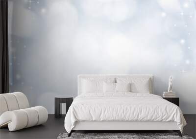 abstract blur white and silver color background with star glittering light for show,promote and advertisee product and content in merry christmas and happy new year season collection concept	 Wall mural