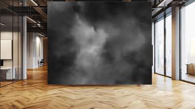 Modern Dark and Dramatic Storm Clouds Area Background. Storm background with gray clouds. Isolated white fog on the black background, smoky effect for photos and artworks. Overlay for photos. Wall mural