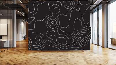 Modern Topographic map terrain texture and landscape grid abstract vector background. Contour lines. Dark seamless design, elegant tileable isolines pattern. Blank Detailed topographic patter line map Wall mural