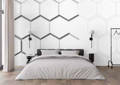 white abstract hexagon wallpaper or background. 3D Futuristic abstract honeycomb mosaic white background. white hexagon geometric texture. abstract background with lines, modern abstract vector illus Wall mural