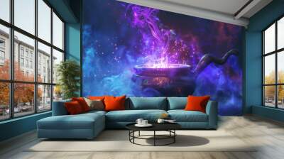 AI witches brewing potions, digital spell effects, holographic cauldron Wall mural