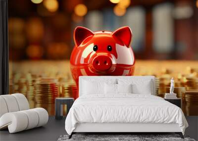 3D piggy bank on red Wall mural