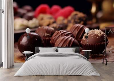 Dark chocolate truffles in a gourmet collection Wall mural