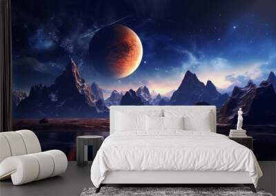 Futuristic fantasy night landscape with abstract background Wall mural