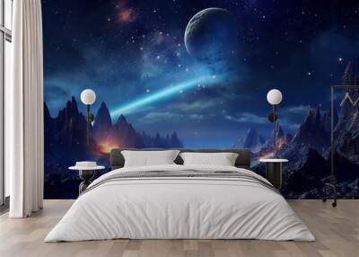 Futuristic fantasy night landscape with abstract background Wall mural