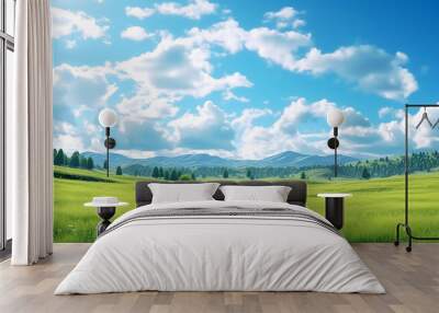 Nature beauty blue sky and green landscape background Wall mural