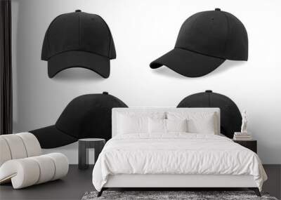 Black baseball cap in four different angles views. Mock up. Wall mural