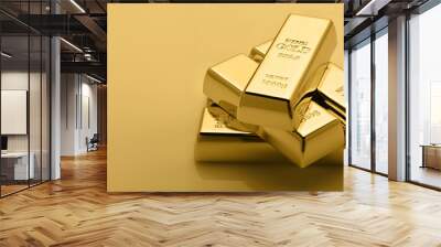 Gold bullion stack. Set of gold bars. Wall mural